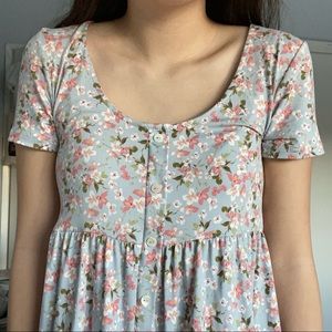 light blue floral babydoll tiered mini dress